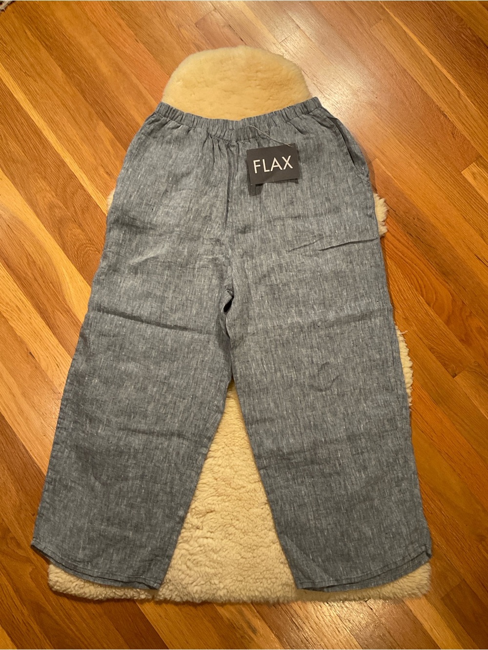 Flax grey-blue linen wide leg cropped pants